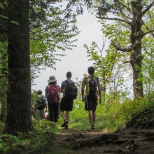 Students backpacking in wilderness 